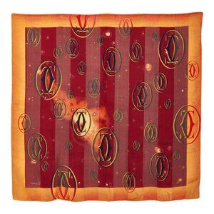 Cartier Logo All Over Orange Multicolor Silk